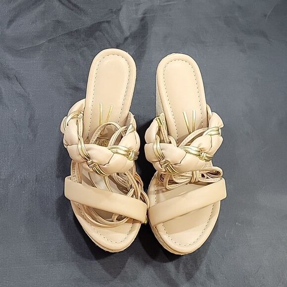 VIZZANO DOUBLE BRAIDED STRAP BAND LACE UP CLOSURE WEDGE SANDAL - Picture 2 of 16